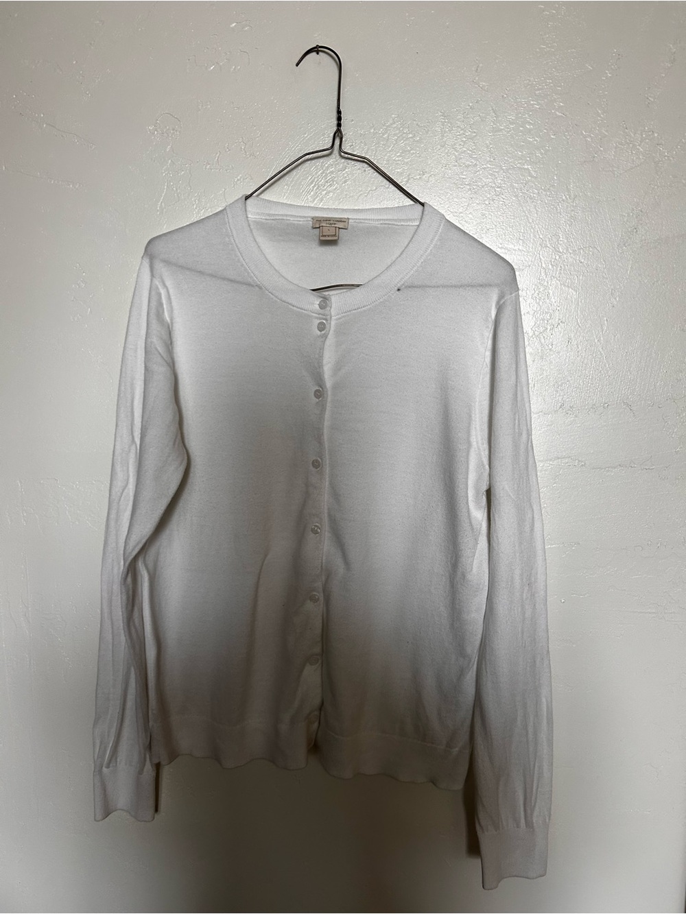 J. Crew White Button-Front Crewneck Cardigan
